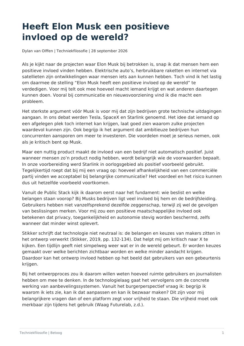 Heeft Elon Musk een positieve invloed op de wereld? — betoog, pagina 1